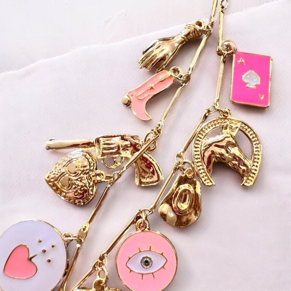 Gold and Pink toned Cowboy Charm necklace - Picture 9 of 17